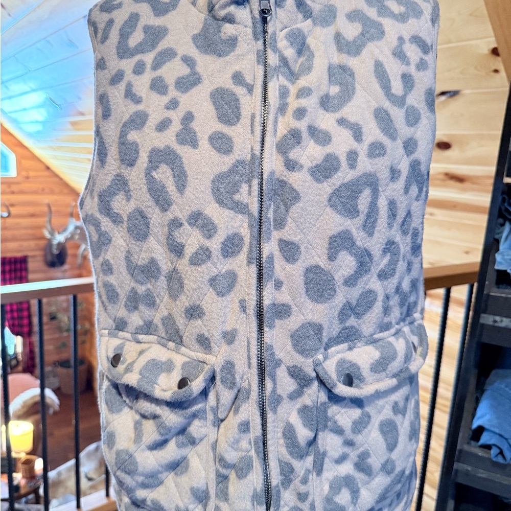 Tan Leopard Print Fleece Vest